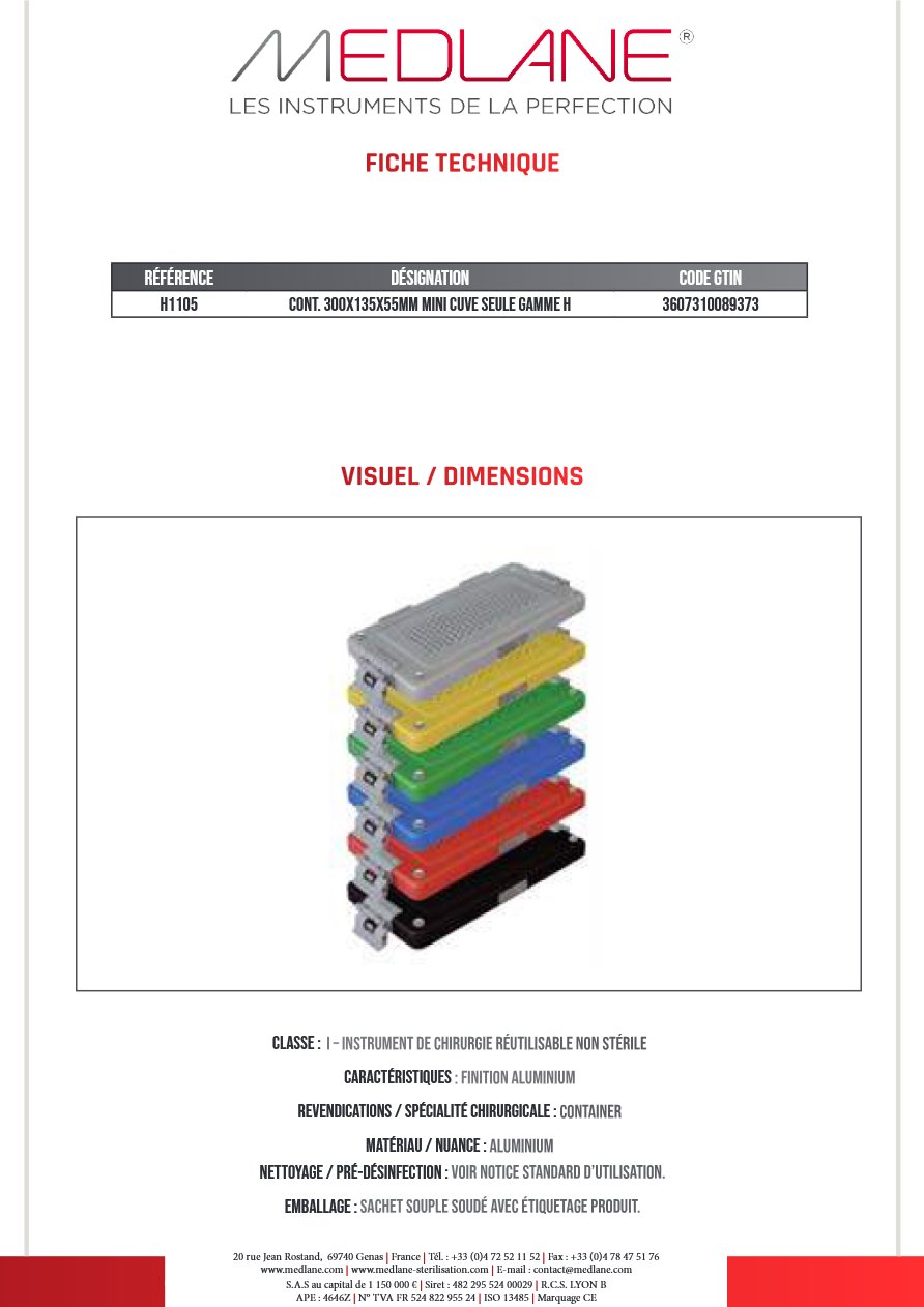 Conteneur 300X135X55MM Mini Cuve Seule Gamme H — REF H1105