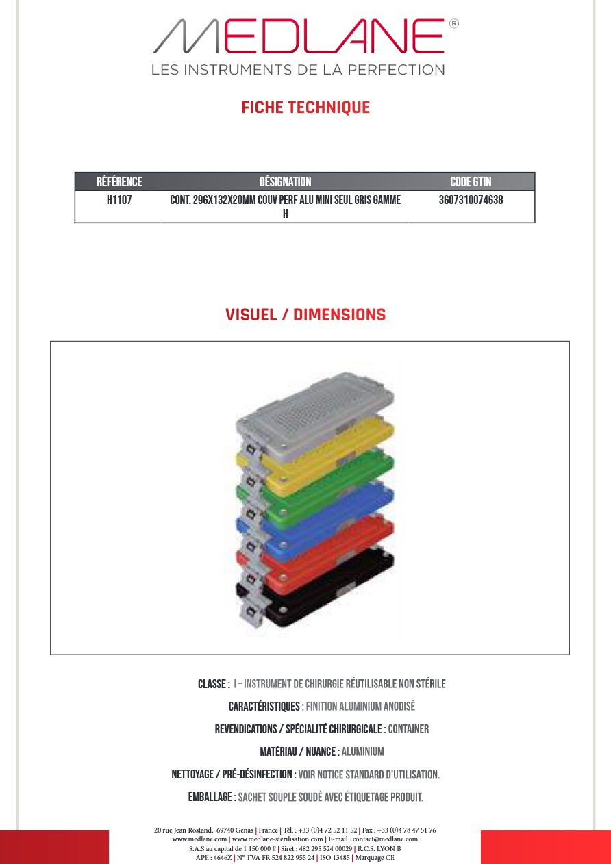 Conteneur 296X132X20MM Couvercle Perforé Alu Mini Seul Gris Gamme H — REF H1107