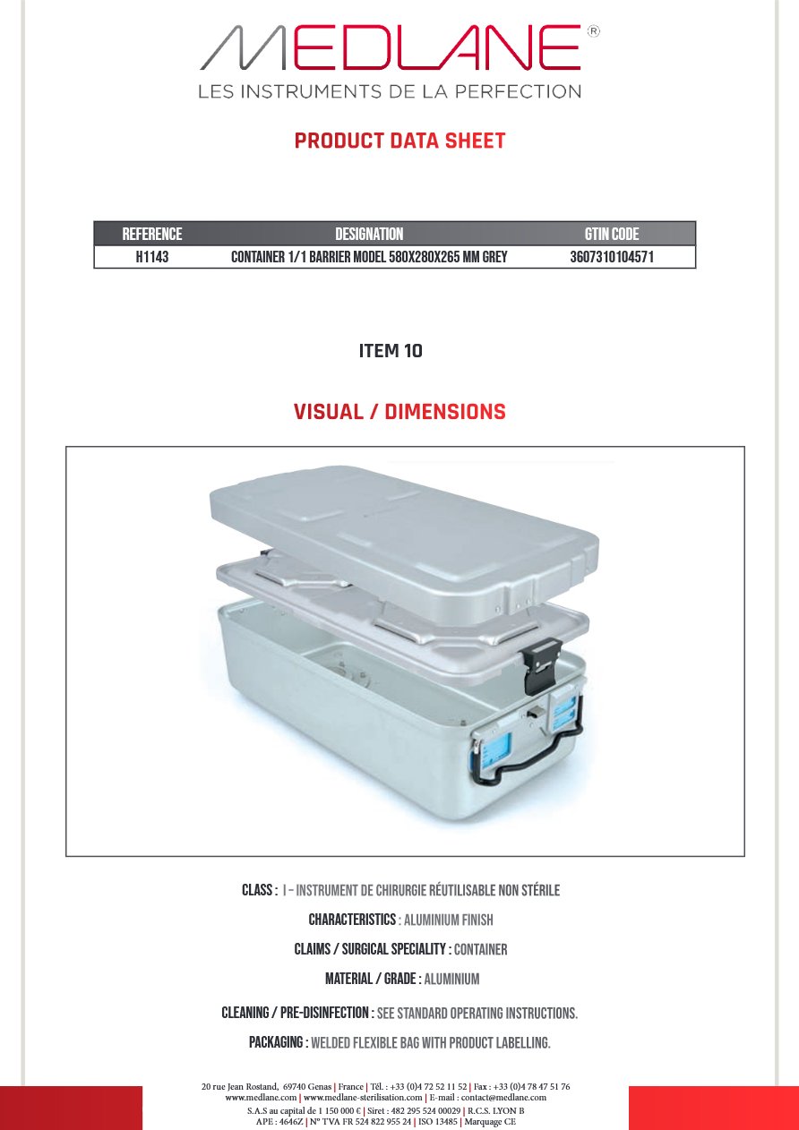 Conteneur 580X280X265MM 1F Cuve+couvercle Soupape Gris Gamme H — REF H1143
