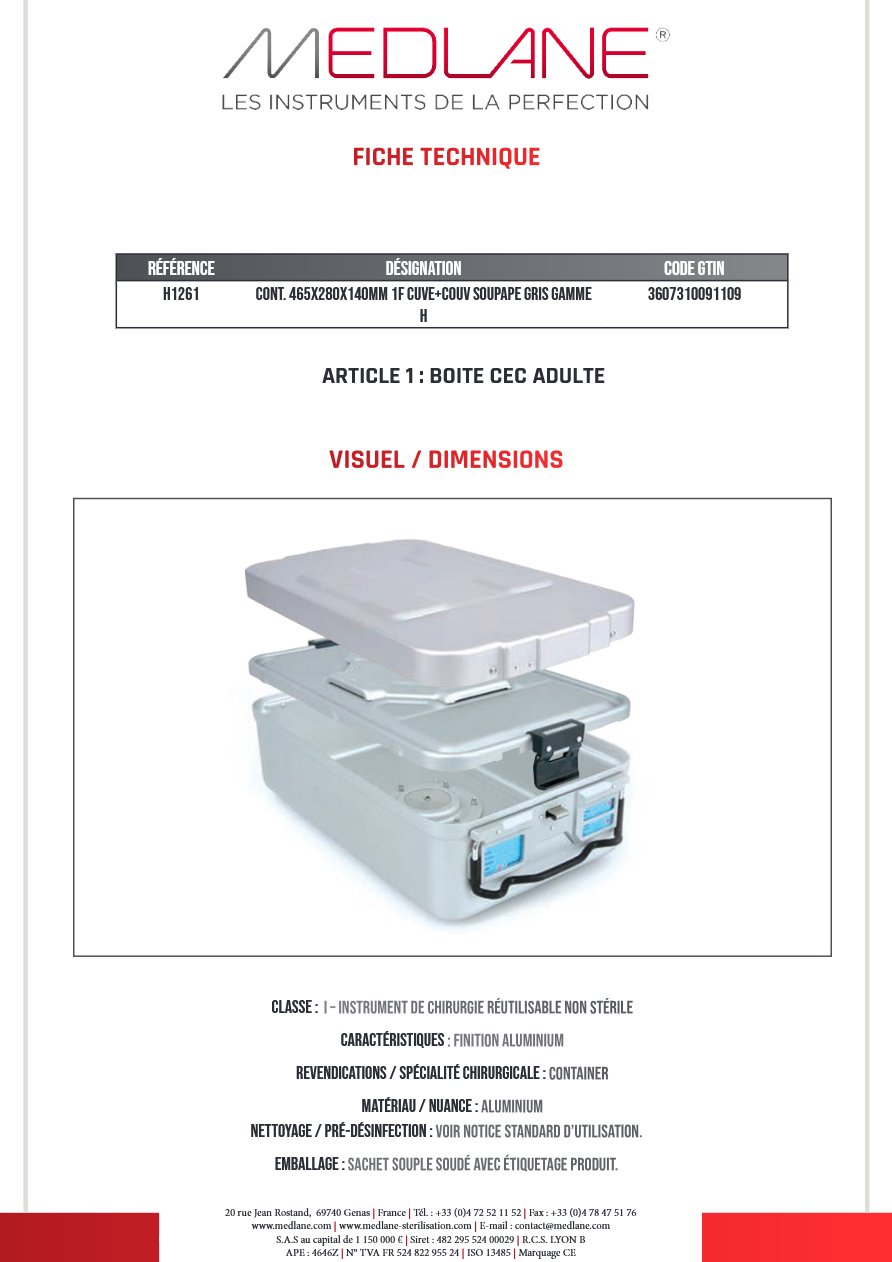 Conteneur 465X280X140MM 1F Cuve+couvercle Soupape Gris Gamme H — REF H1261