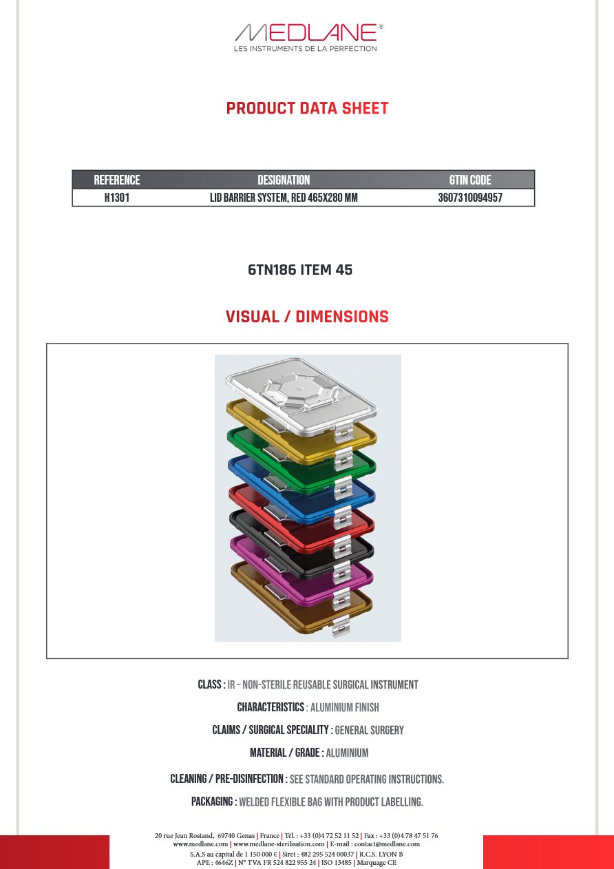 Conteneur 465X280MM Couvercle Soupape Seul Rouge Gamme H — REF H1301