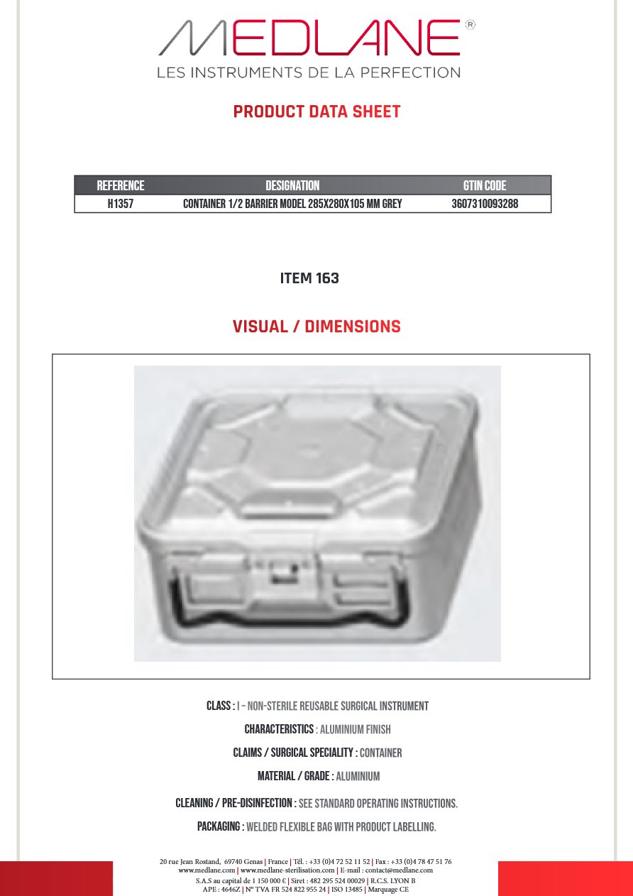 Conteneur 285X280X105MM 1F Cuve+couvercle Soupape Gris Gamme H — REF H1357