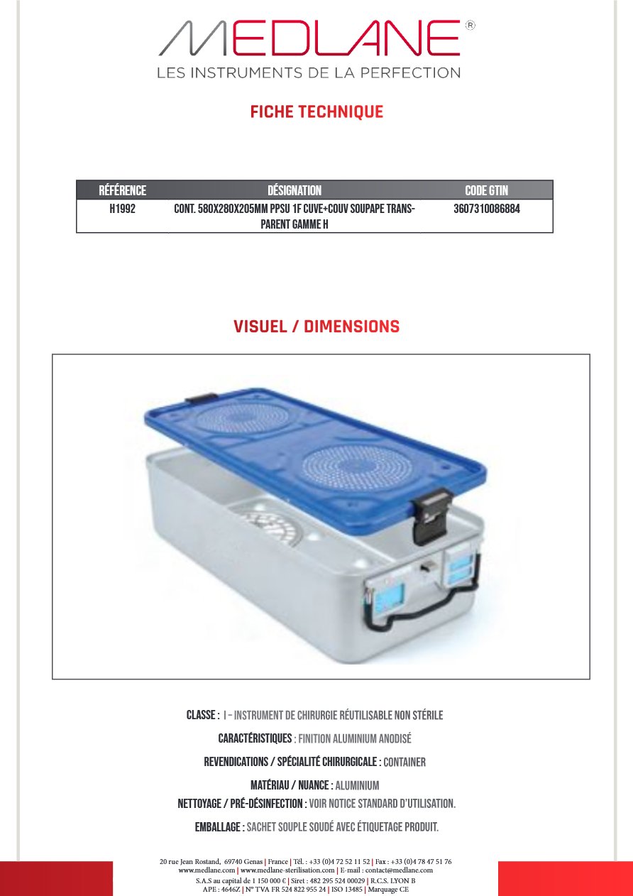 Conteneur 580X280X205MM PPSU 1F CUVE+COUV SOUPAPE TRANSPARENT GAMME H — REF H1992