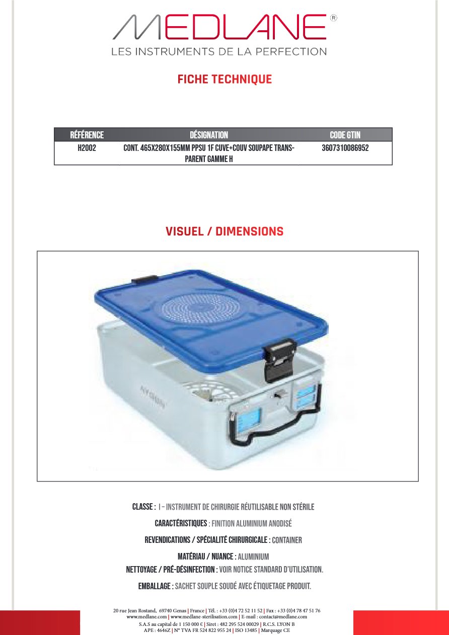 Conteneur 465X280X155MM PPSU 1F CUVE+COUV SOUPAPE TRANSPARENT GAMME H — REF H2002