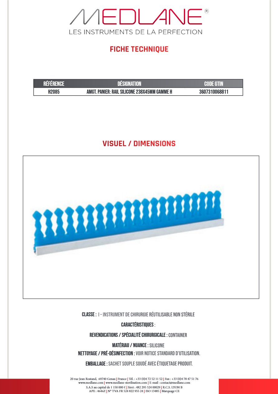 Amgt. Panier: Rail Silicone 238x45mm Gamme H — REF H2085