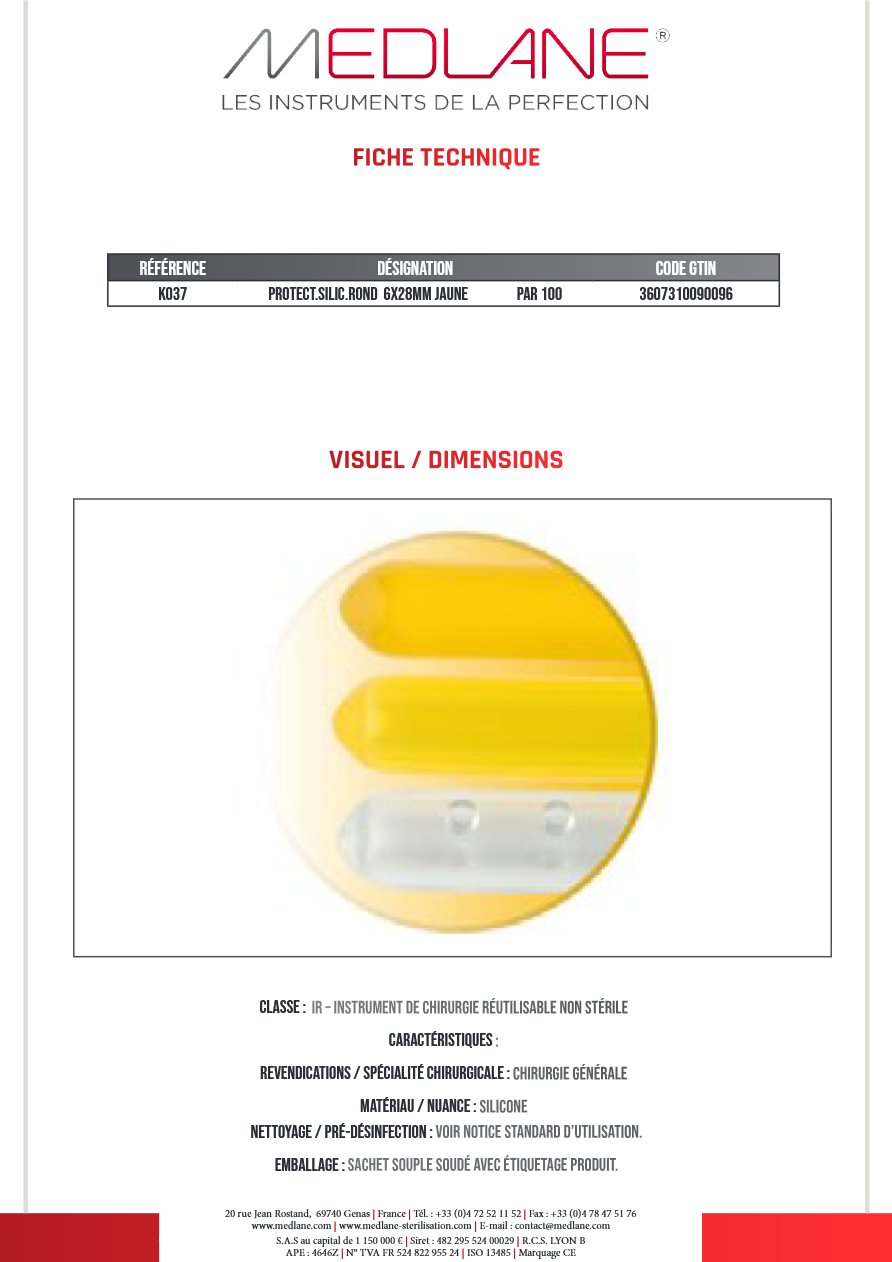 Protecteur silicone rond 6X28MM Jaune Par 100 — REF K037
