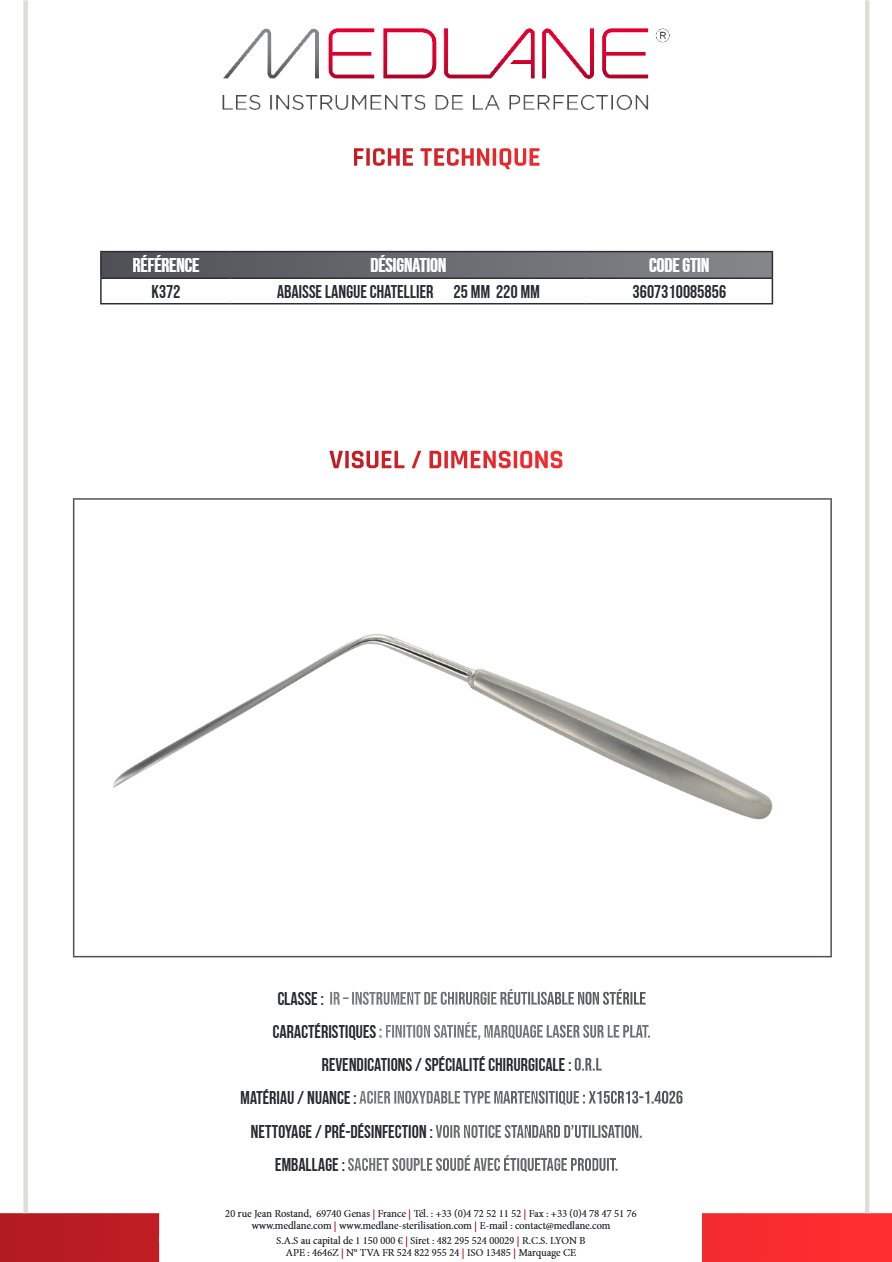 Abaisse Langue Chatellier 25 mm 220 mm — REF K372