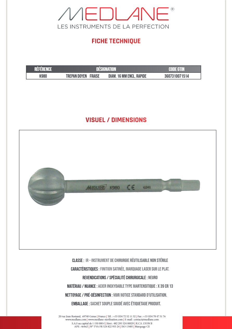 Trepan Doyen Fraise Diamètre 16 mm Enclume Rapide — REF K980
