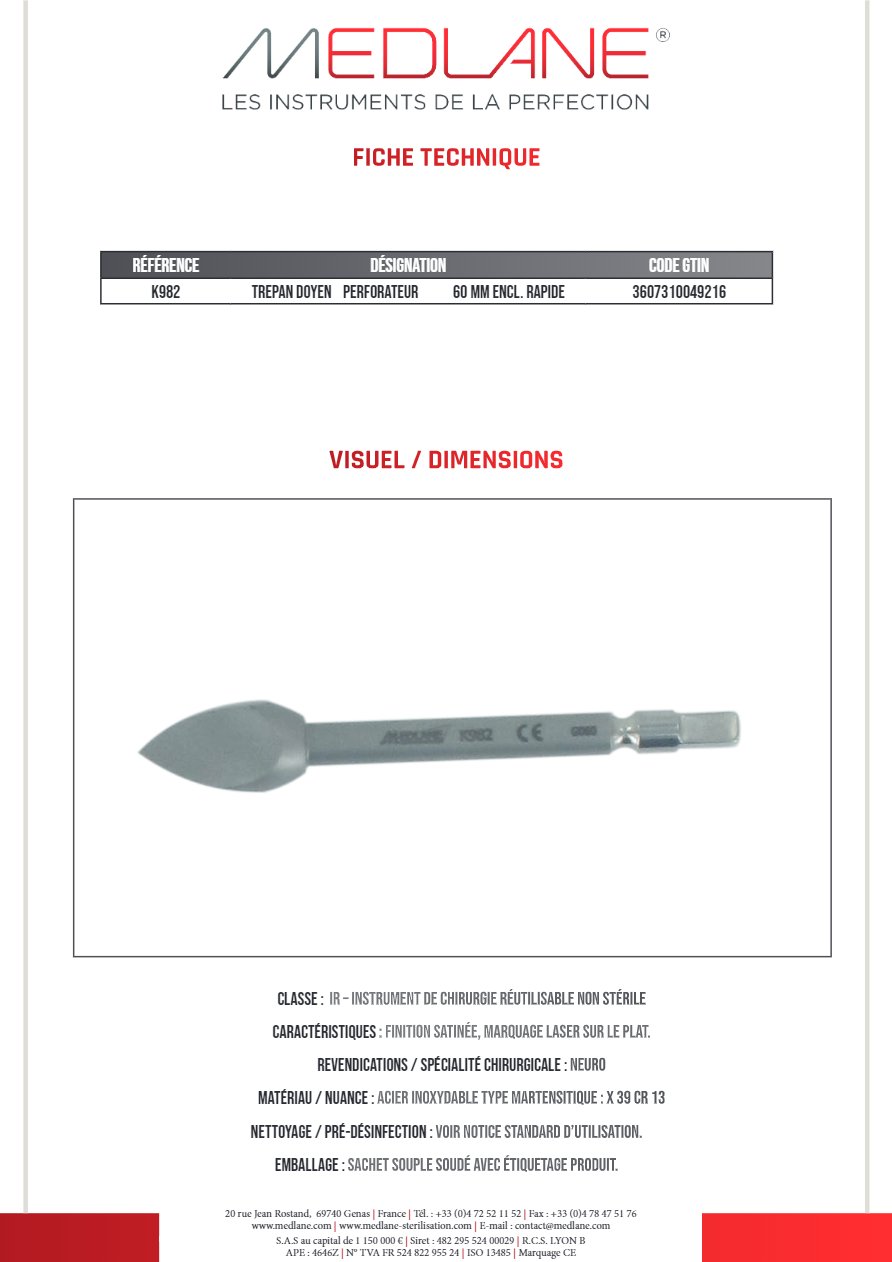 Trepan Doyen Perforateur 60 mm Enclume Rapide — REF K982