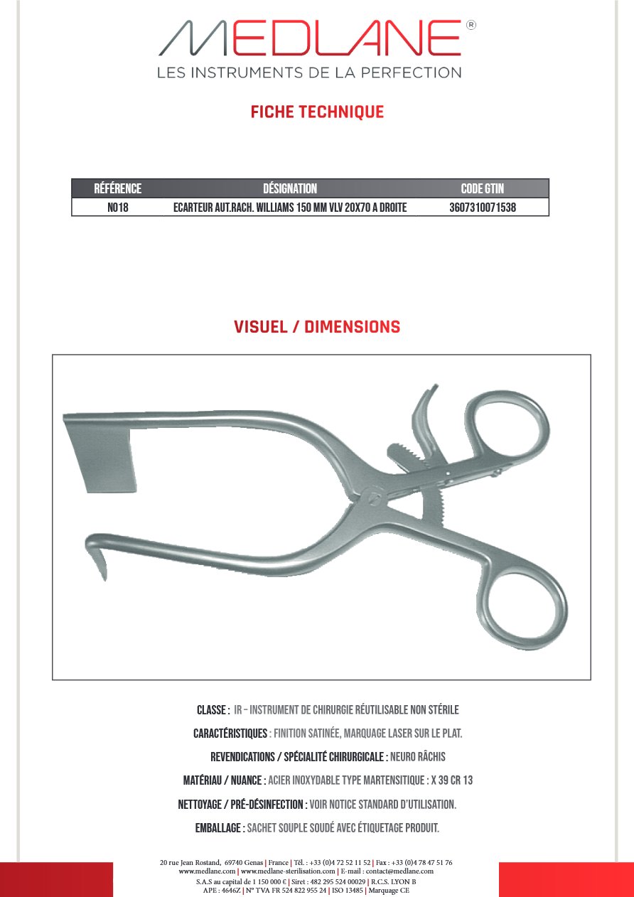 Ecarteur Aut.rach. Williams 150 mm Vlv 20X70 a Droite — REF N018