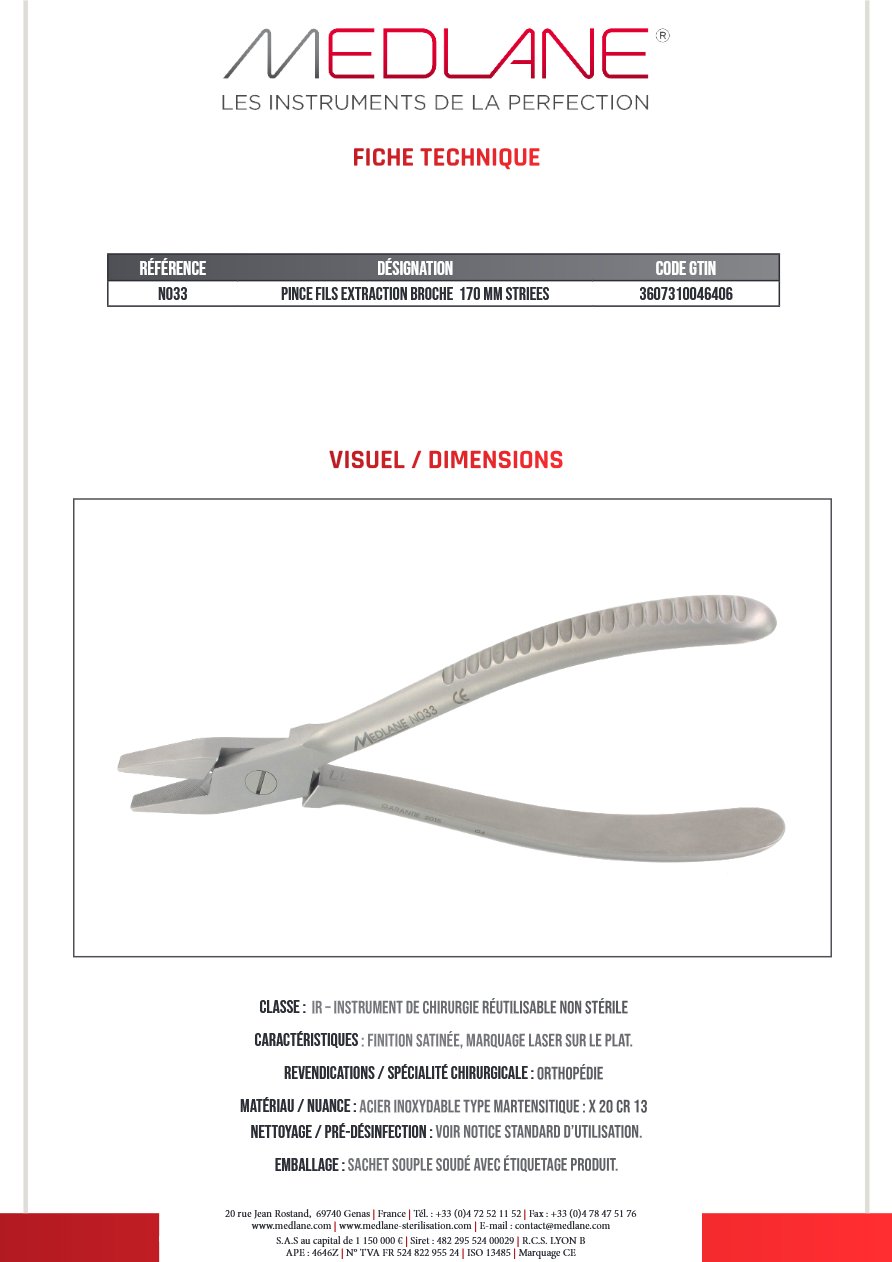 Pince Fils Extraction Broche 170 mm Striees — REF N033