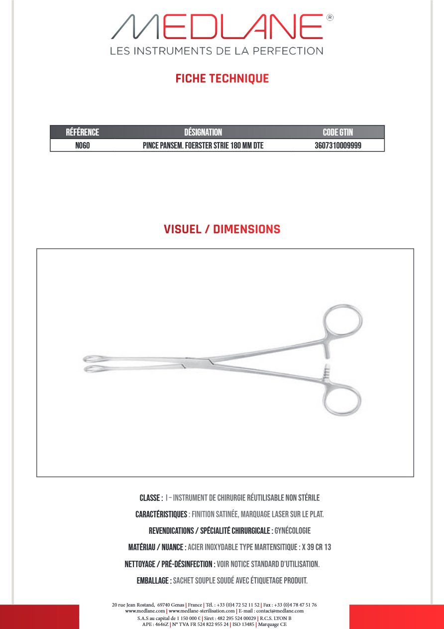 Pince Pansem Foerster Strie 180 mm Droite — REF N060