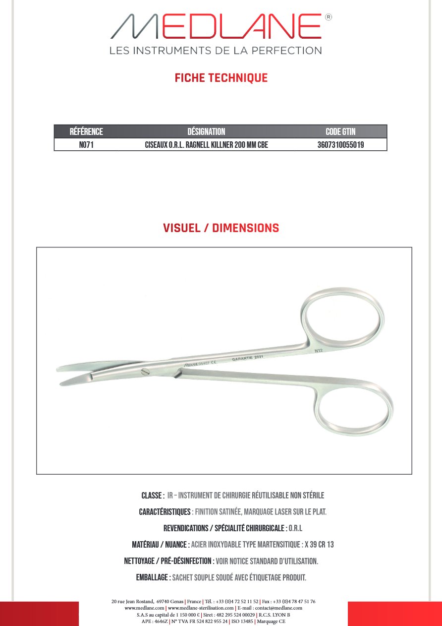 Ciseaux O.R.L. Ragnell Killner 200 mm Courbe — REF N071