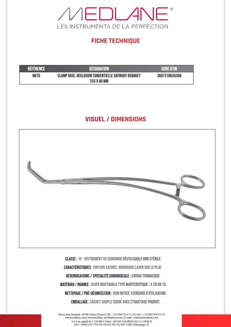 Clamp Vasc. Occlusion Tangentielle Satinsky Debakey 255 X 40 Mm — REF N076