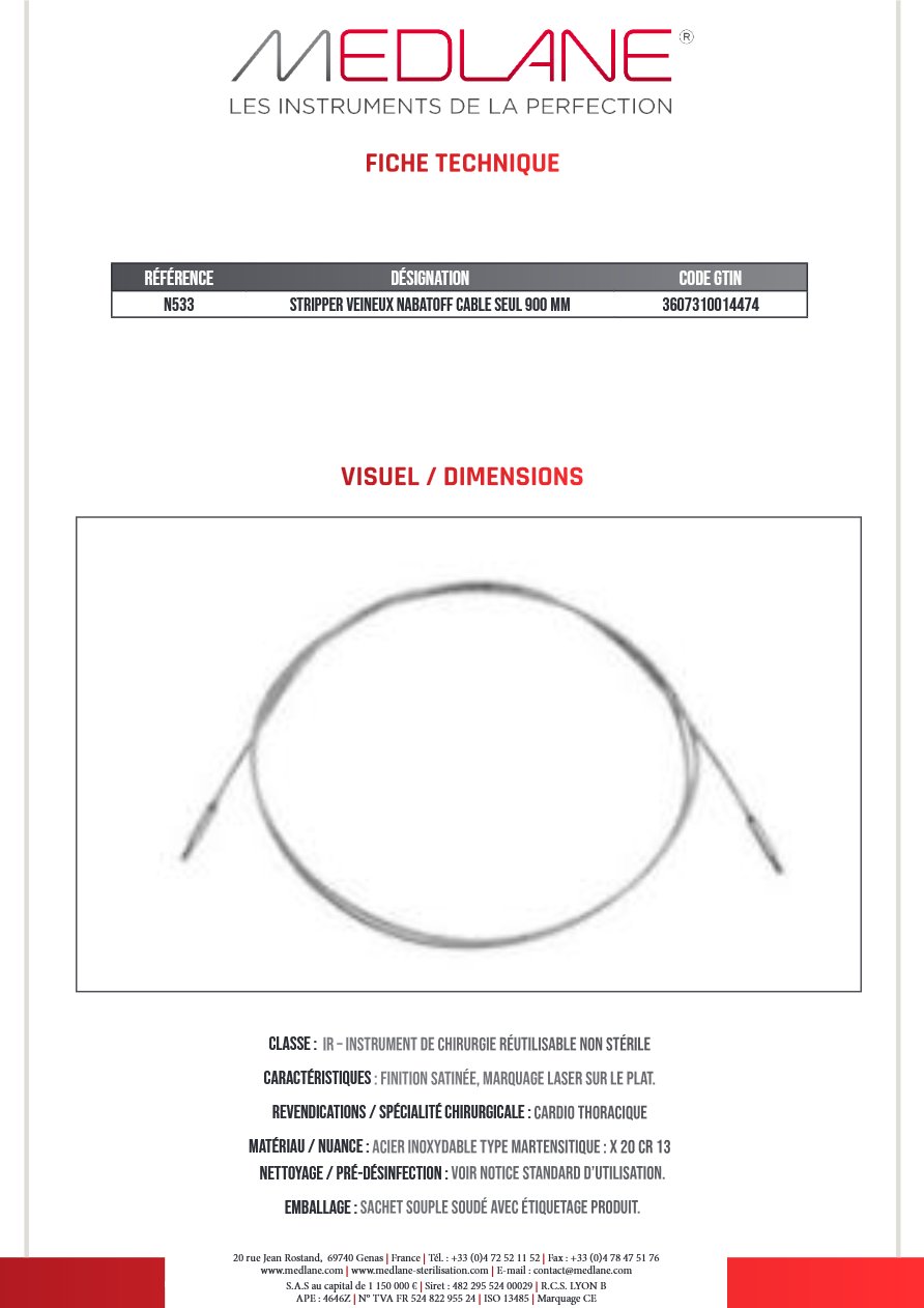 Stripper Veineux Nabatoff Cable Seul 900 mm — REF N533