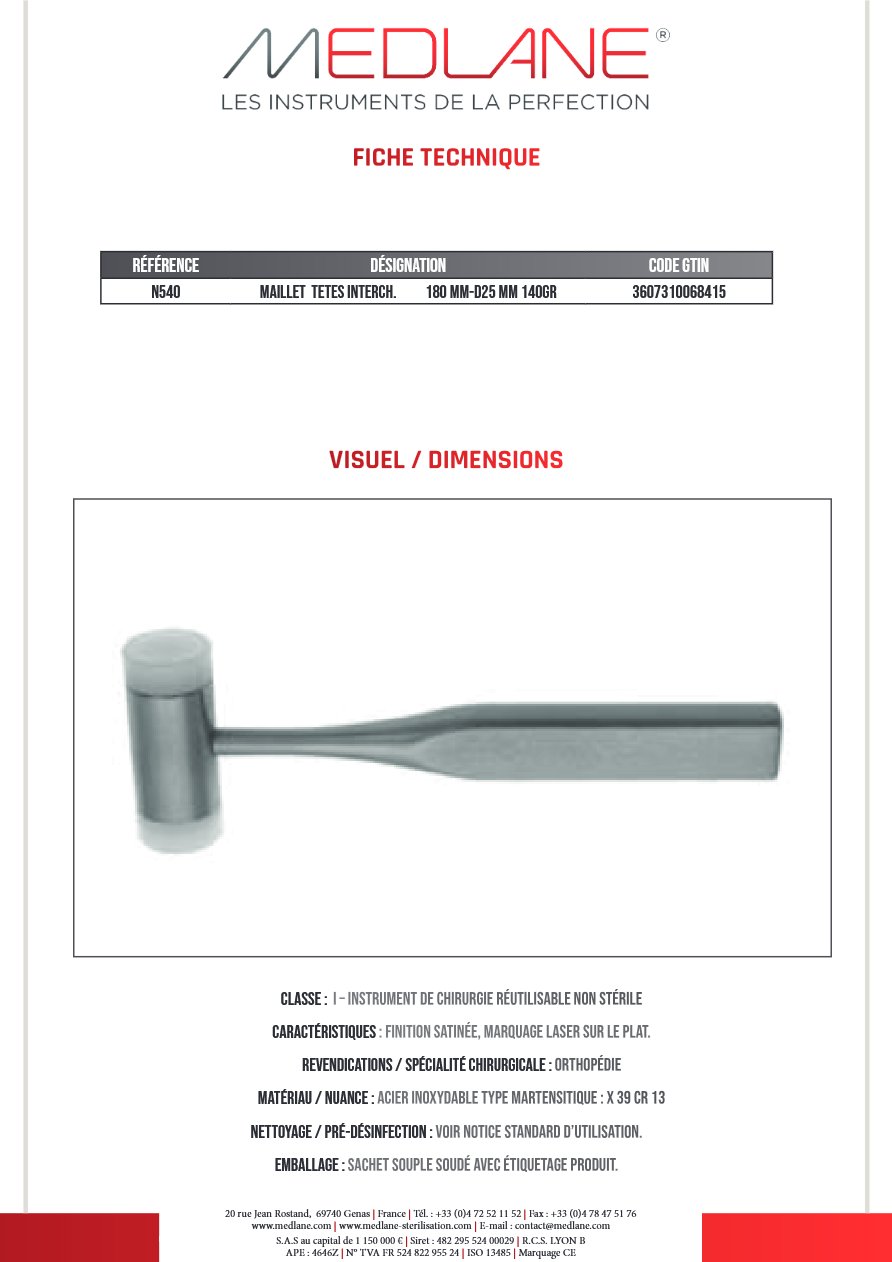 Maillet Tetes Interch. 180 Mm-d25 Mm 140gr — REF N540