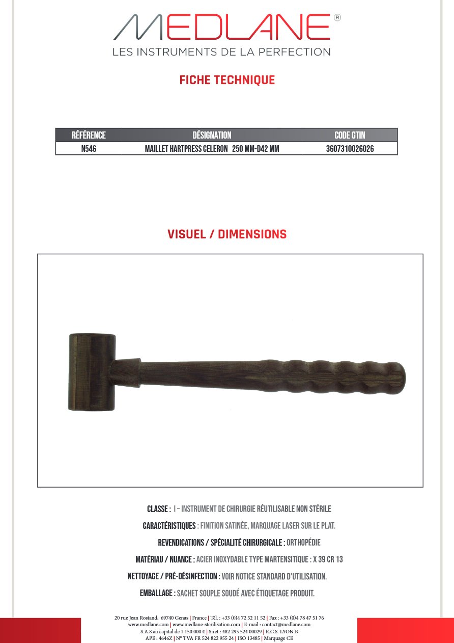 Maillet Hartpress Celeron 250 Mm-d 42 mm — REF N546
