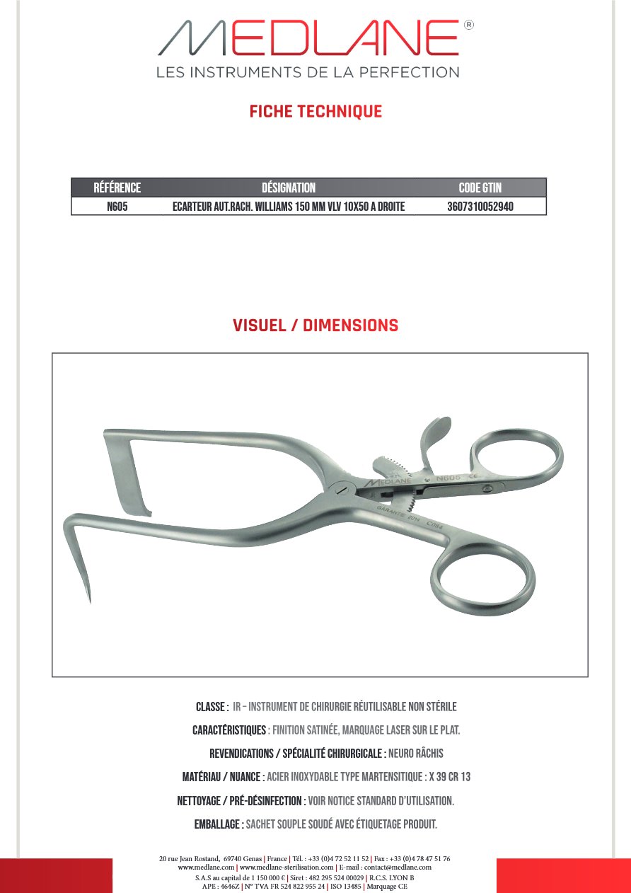 Ecarteur Aut.rach. Williams 150 mm Vlv 10X50 a Droite — REF N605