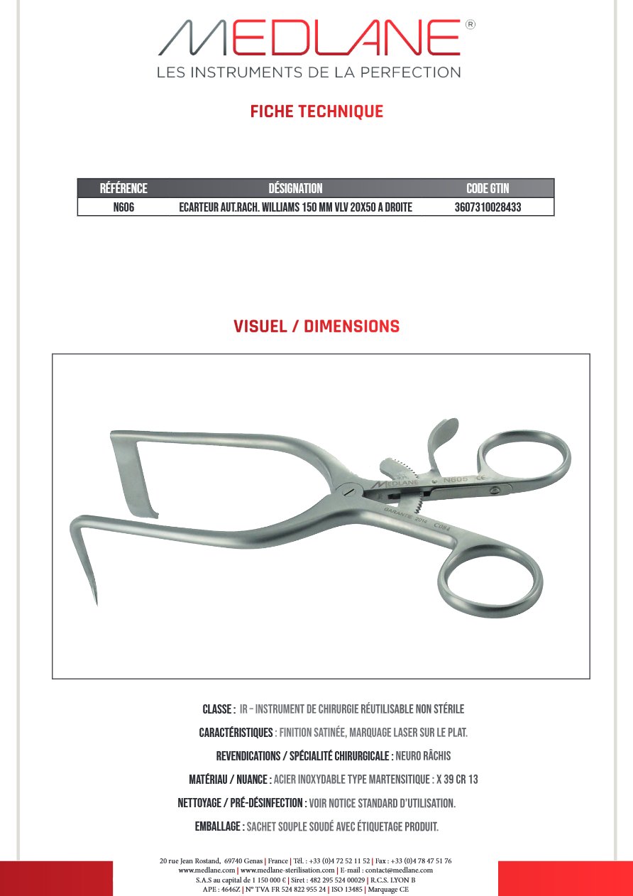 Ecarteur Aut.rach. Williams 150 mm Vlv 20X50 a Droite — REF N606