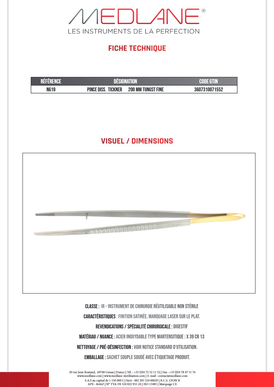 Pince Diss. Tickner 200 mm Tungst Fine — REF N619