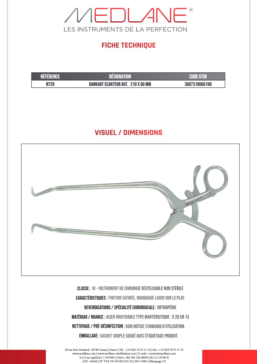 Bankart Ecarteur Aut. 210 X 60 mm - REF N720