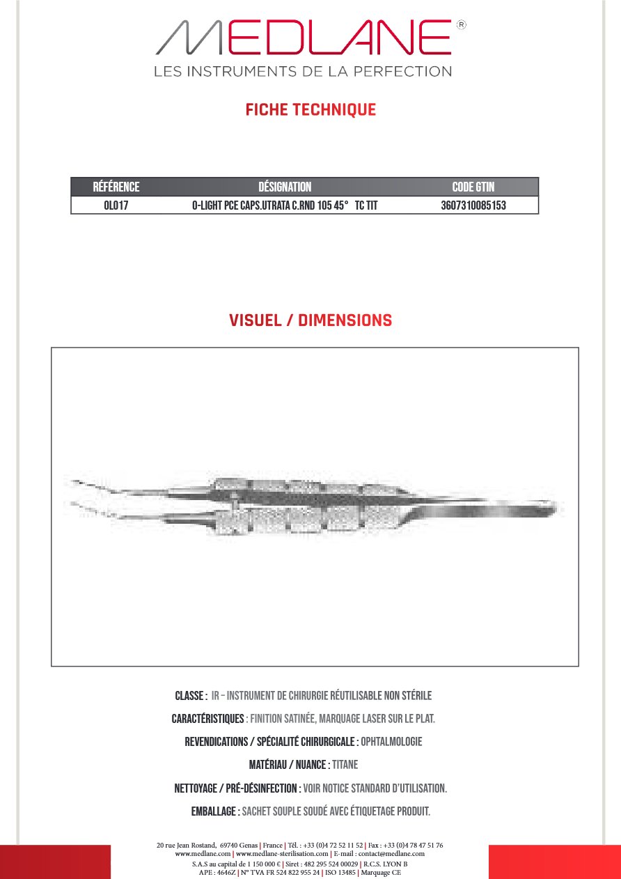 O-light Pince Capsule utrata C. rnd 105 45° Tc Titane — REF OL017