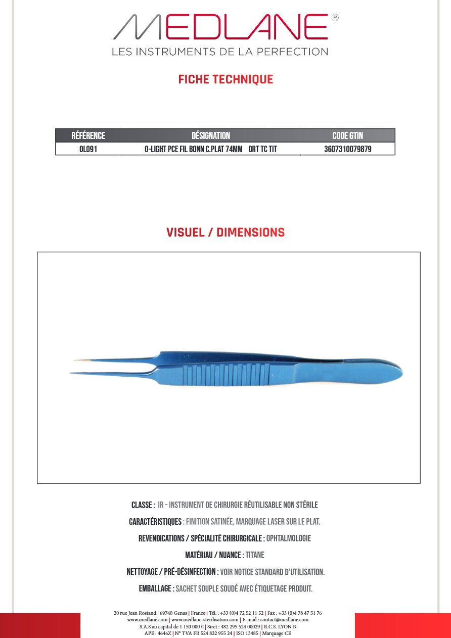 O-light Pince Fil Bonn C. plat 74MM Droit Tc Titane — REF OL091