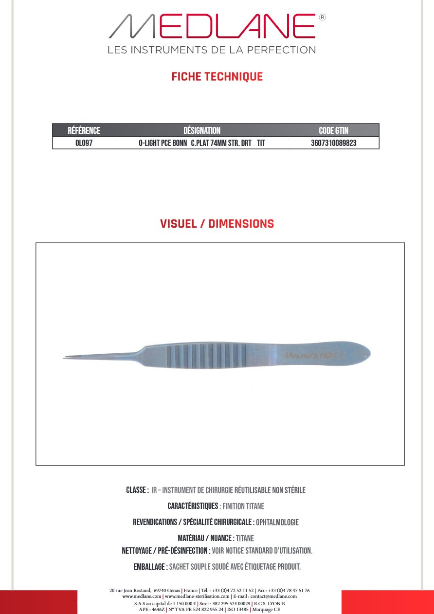 O-LIGHT Pince BONN C. PLAT 74MM Strabisme Droit Titane — REF OL097