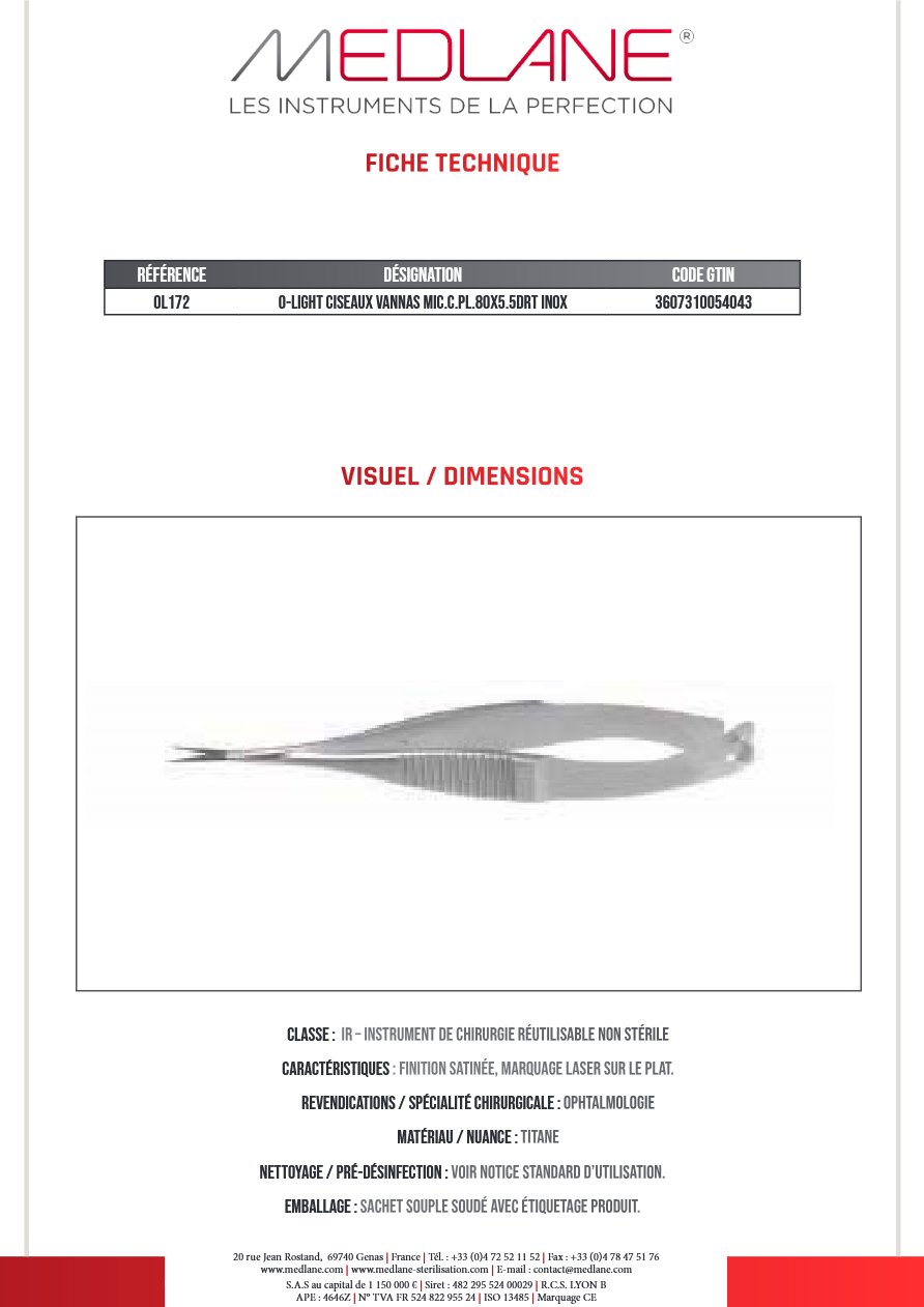 O-light Ciseaux Vannas Mic. c. pl.80x 5.5drt Inox — OL172