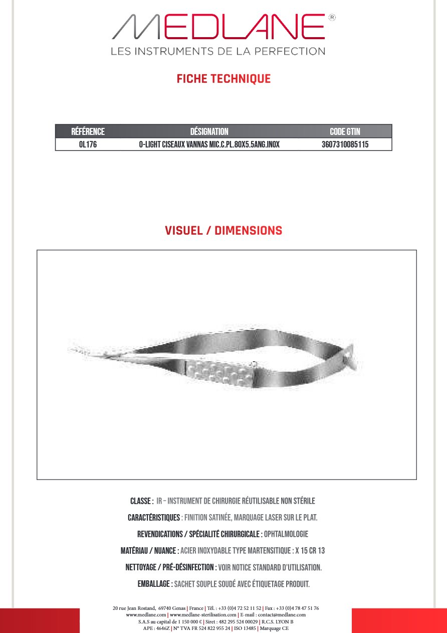 O-light Ciseaux Vannas Mic. c. pl.80x 5.5ang. inox — REF OL176