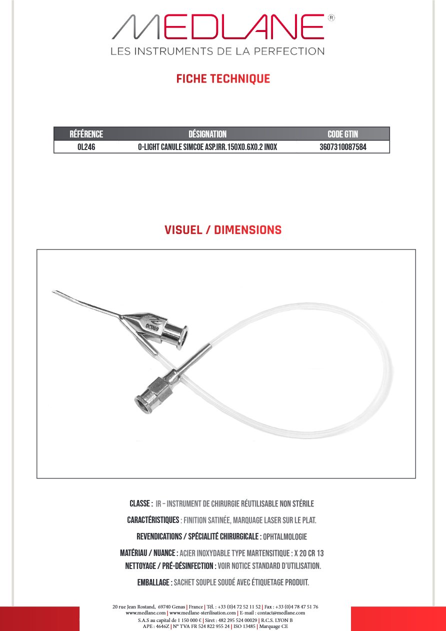 O-light Canule Simcoe Aspiration irr.150x 0.6x 0.2 Inox — REF OL246
