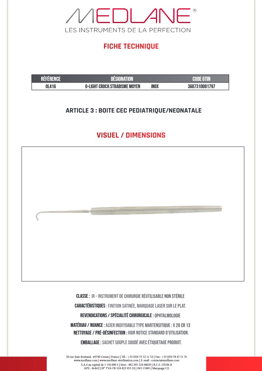 O-light Crochet strabisme Moyen Inox — REF OL416