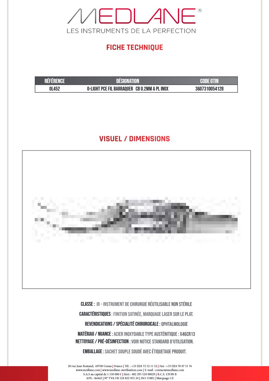 O-LIGHT Pince FIL BARRAQUER CB 0.2MM A PL INOX — REF OL452
