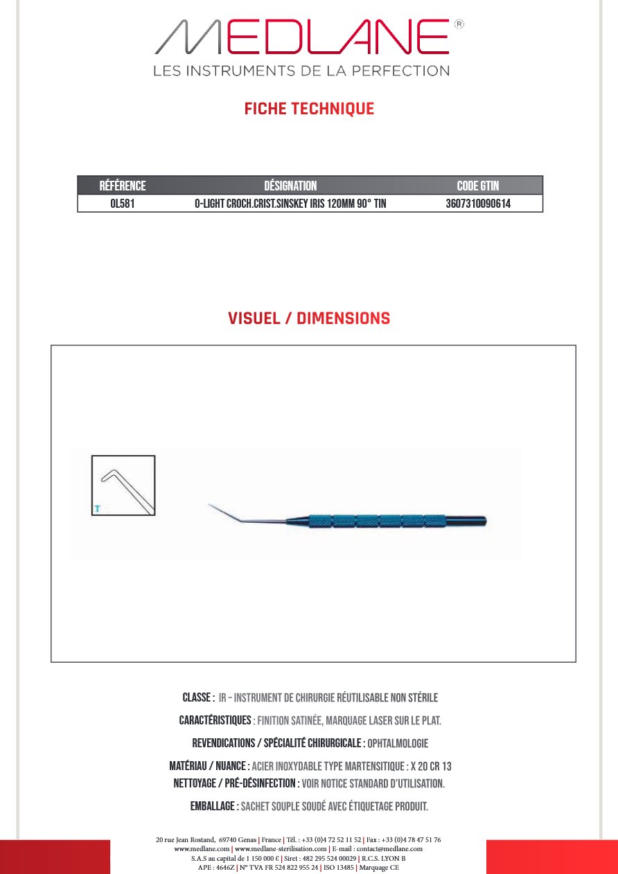 O-light Crochet cristallin sinskey Iris 120MM 90° Tin — REF OL581
