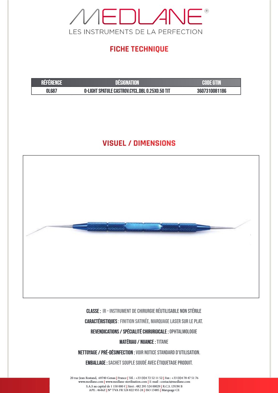 O-light Spatule Castroviejo cycl. dbl 0.25X0.50 Tin — REF OL687