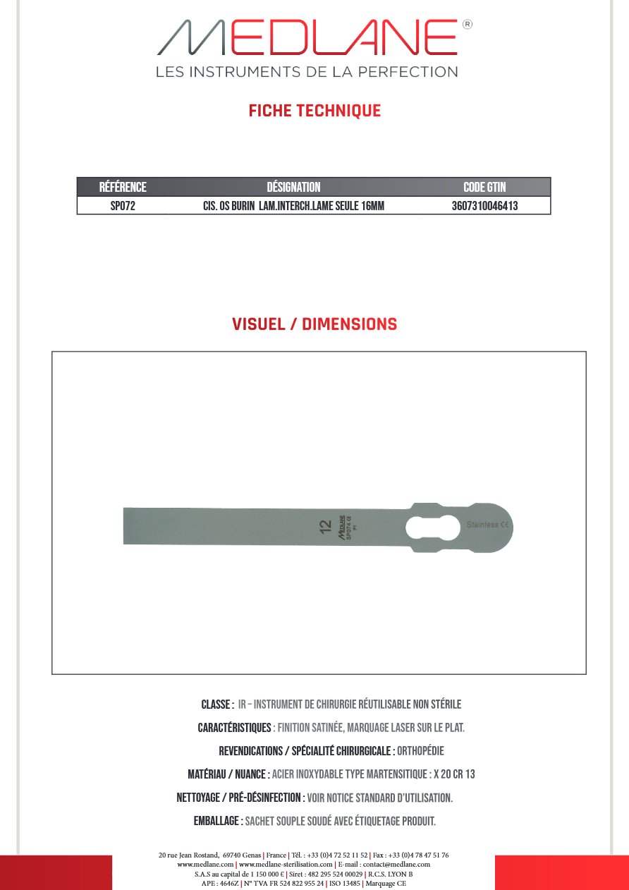 Ciseaux Os Burin Laminectomie interchangeable lame Seule 16MM — REF SP072
