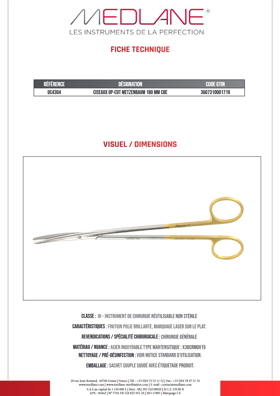 Ciseaux Up-cut Metzenbaum 180 mm Courbe — UC4304P