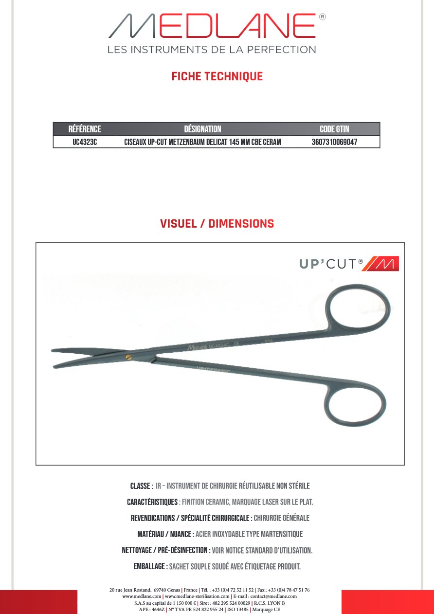 Ciseaux Up-cut Metzenbaum Delicat 145 mm Courbe Céramique — REF UC4323C