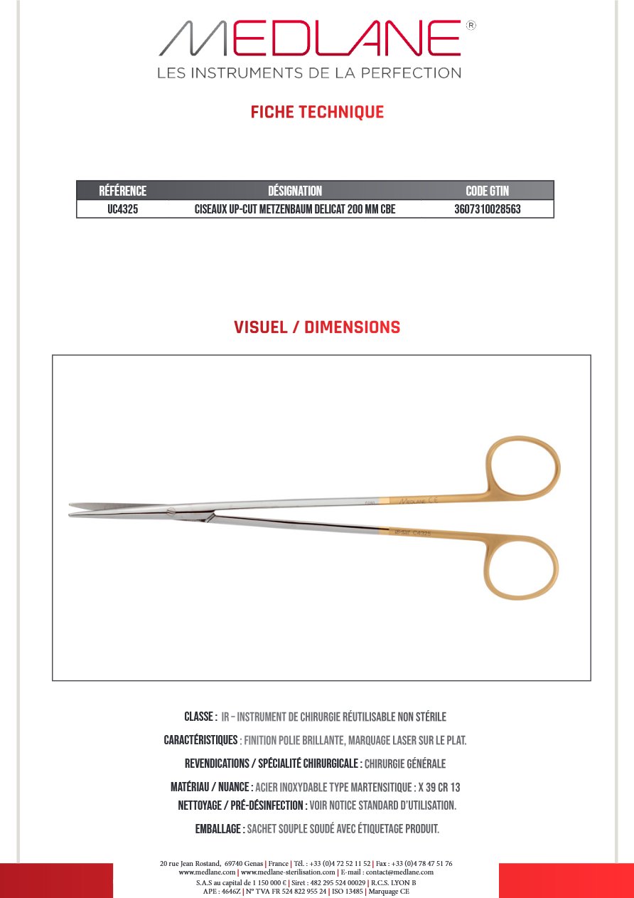 Ciseaux Up-cut Metzenbaum Delicat 200 mm Courbe — REF UC4325P