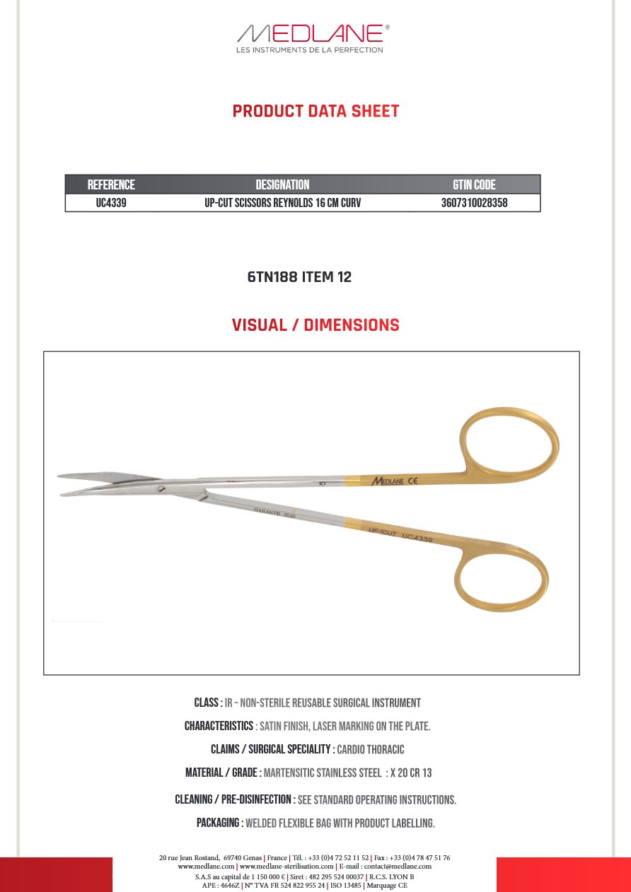 Ciseaux Up-cut Reynolds 160 mm Courbe — REF UC4339P