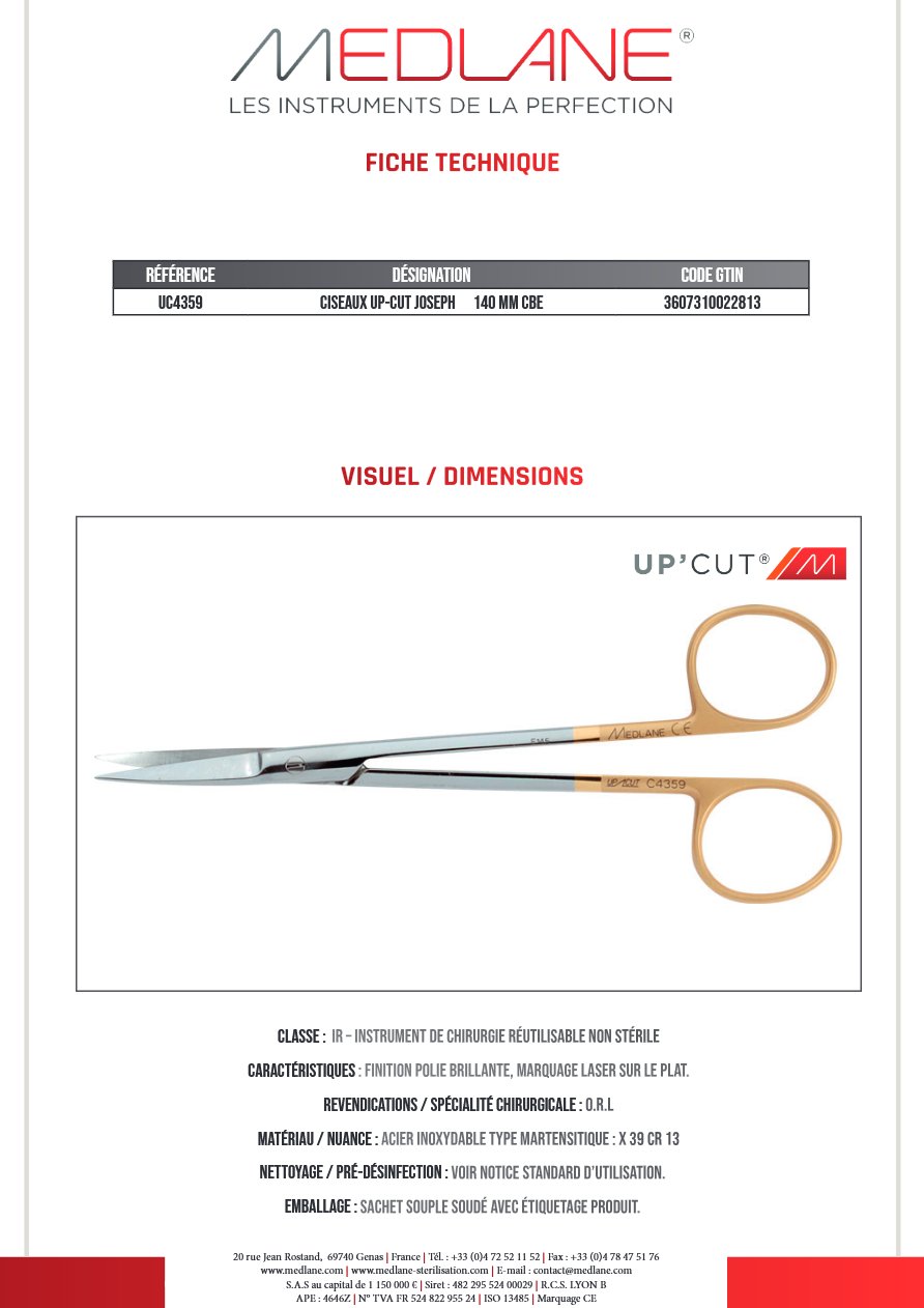 Ciseaux Up-cut Joseph 140 mm Courbe — REF UC4359P