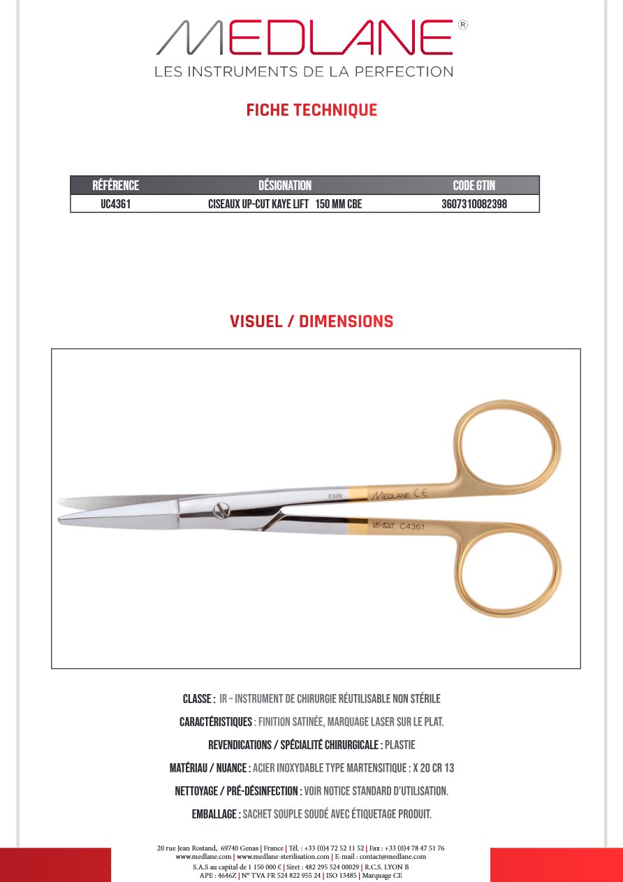 Ciseaux Up-cut Kaye Lift 150 mm Courbe — REF UC4361P
