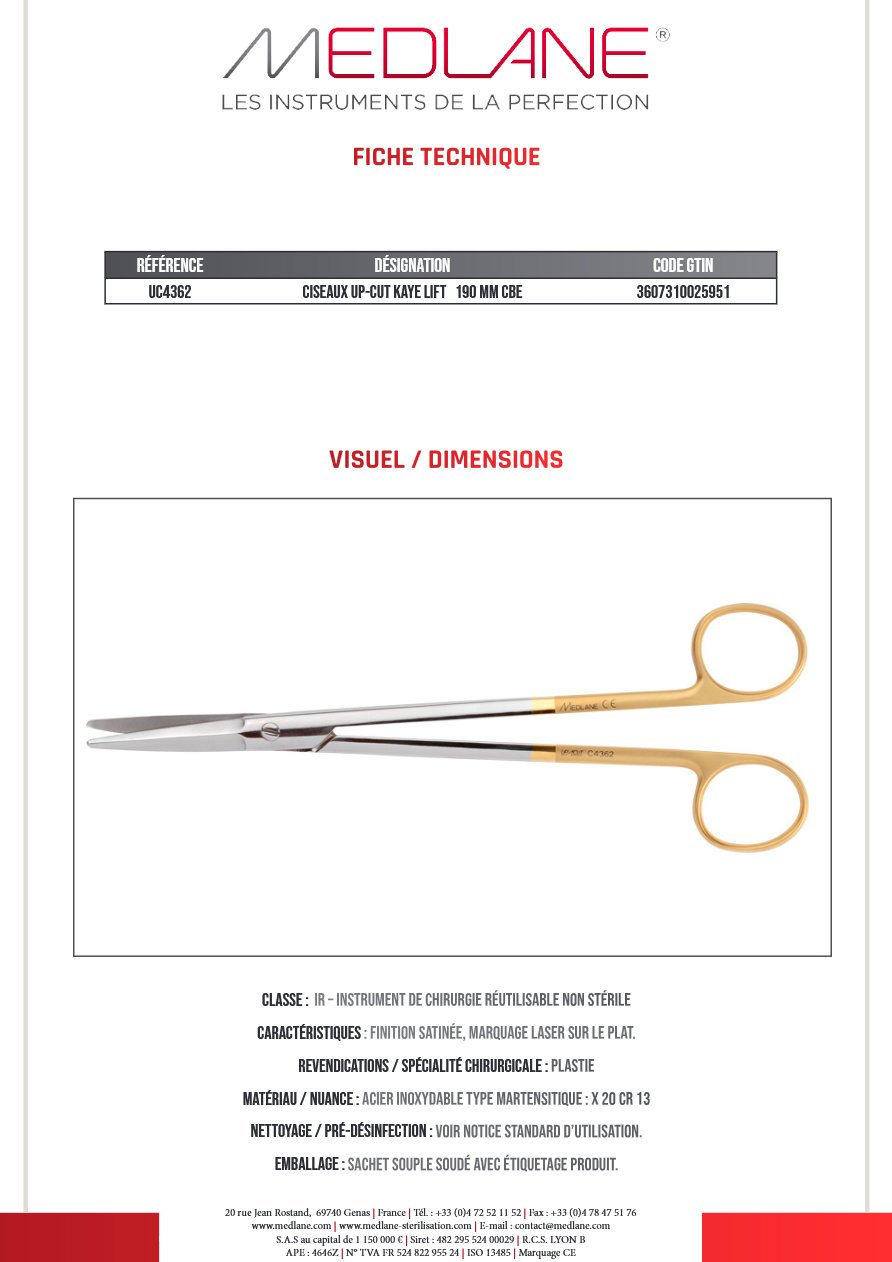 Ciseaux Up-cut Kaye Lift 190 mm Courbe — REF UC4362P