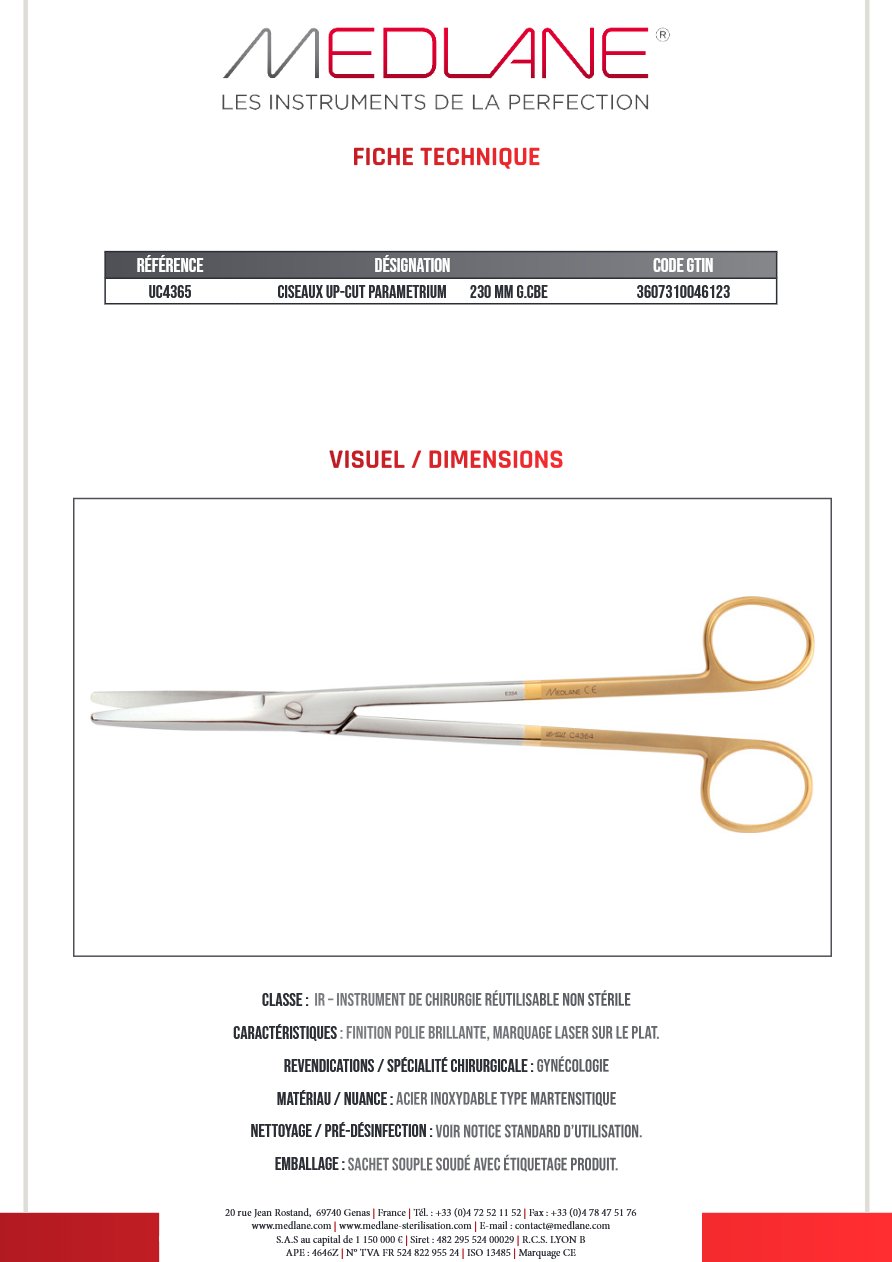 Ciseaux Up-cut Parametrium 230 mm G. courbe — REF UC4365P