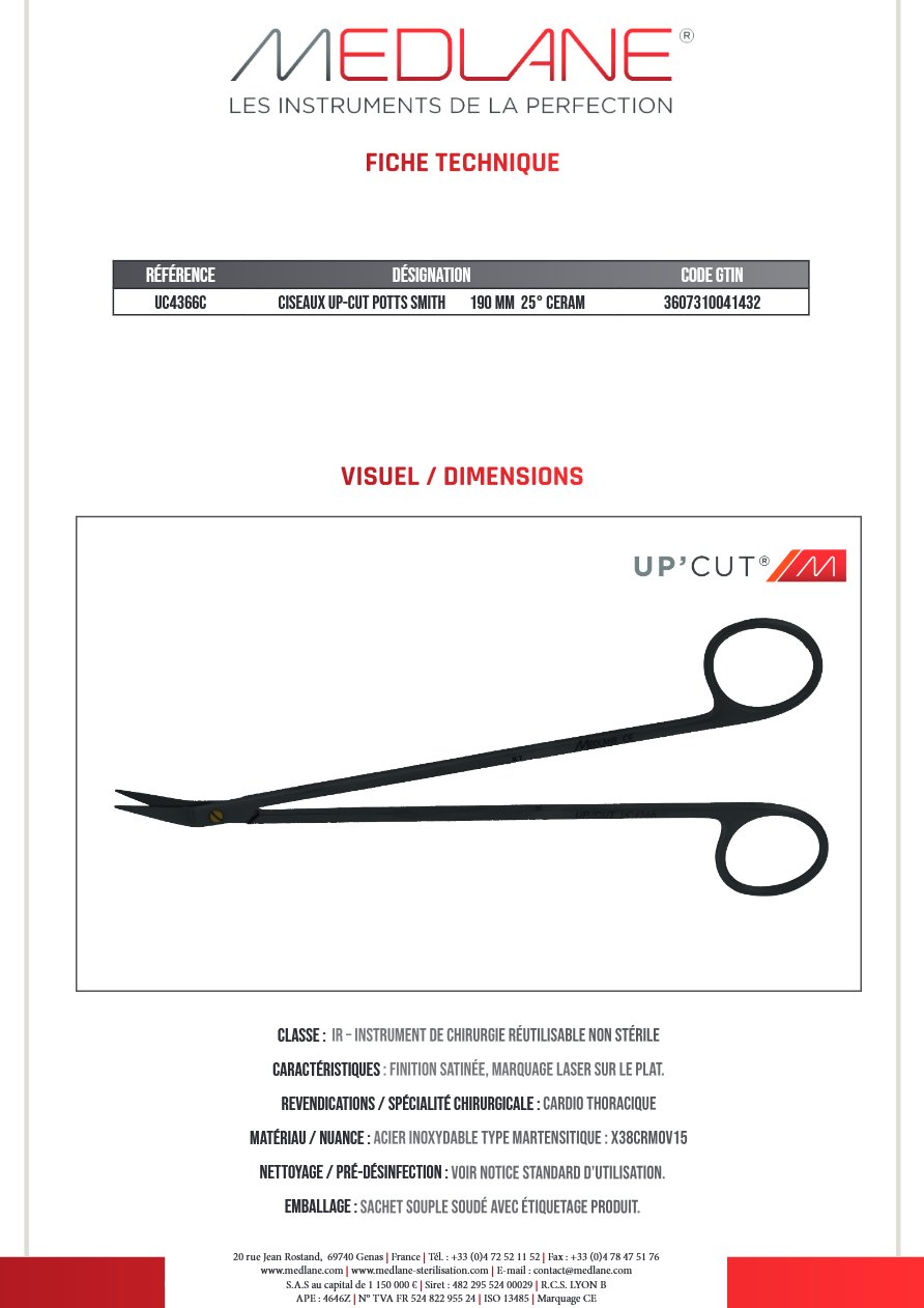 Ciseaux Up-cut Potts Smith 190 Mm 25° Ceram — REF UC4366C