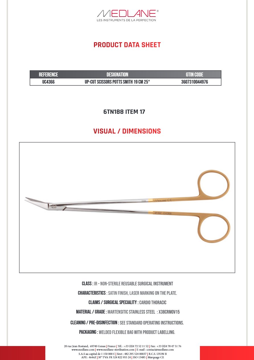 Ciseaux Up-cut Potts Smith 190 mm 25° — REF UC4366P