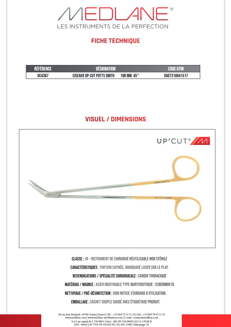 Ciseaux Up-cut Potts Smith 190 Mm 45° — REF UC4367
