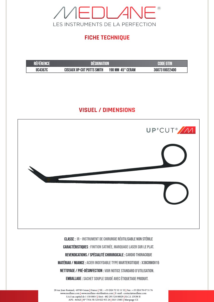 Ciseaux Up-cut Potts Smith 190 Mm 45° Ceramic — REF UC4367C