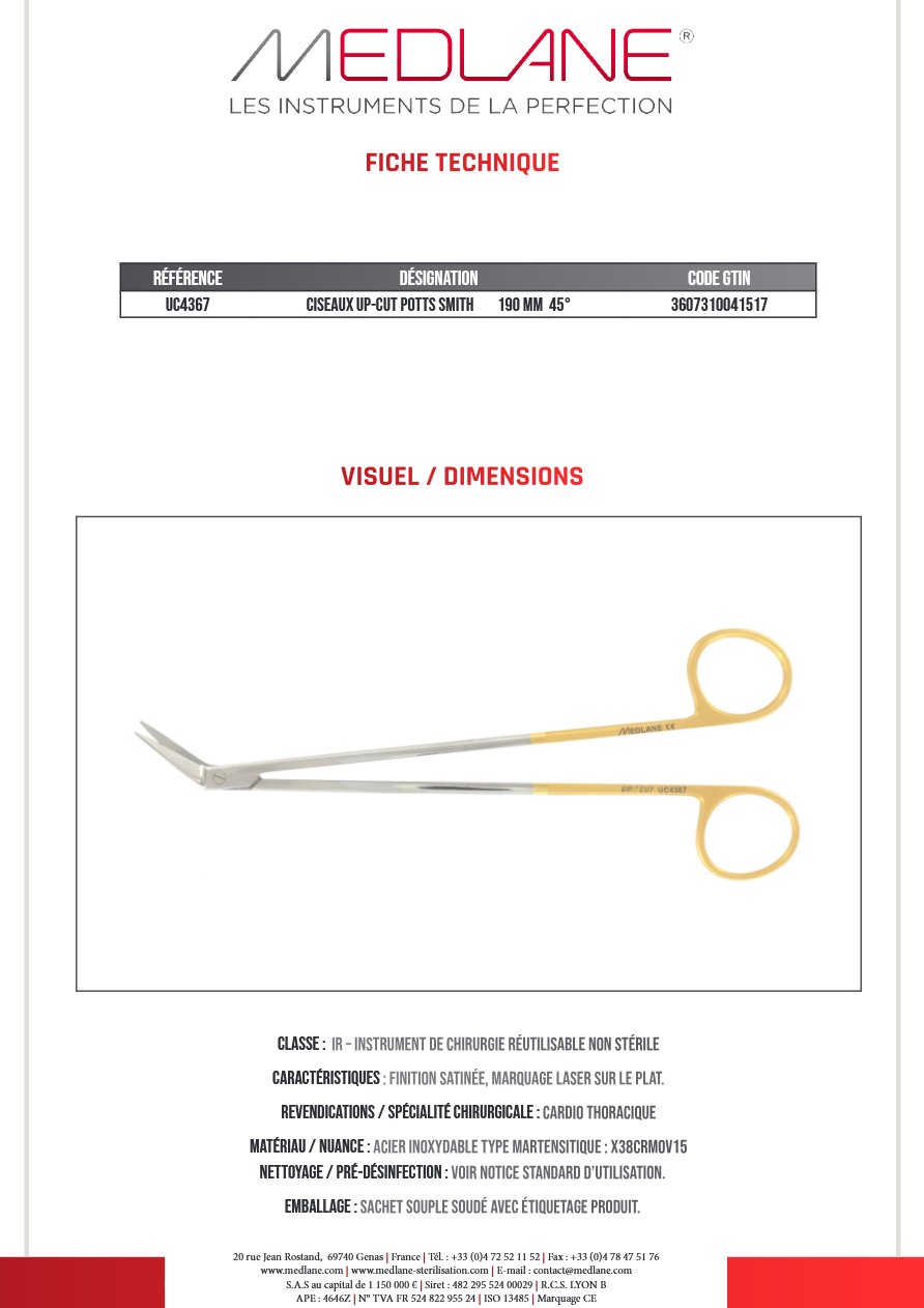 Photo produit MEDLANE : Ciseaux Up-cut Potts Smith 190 mm 45°, référence UC4367P