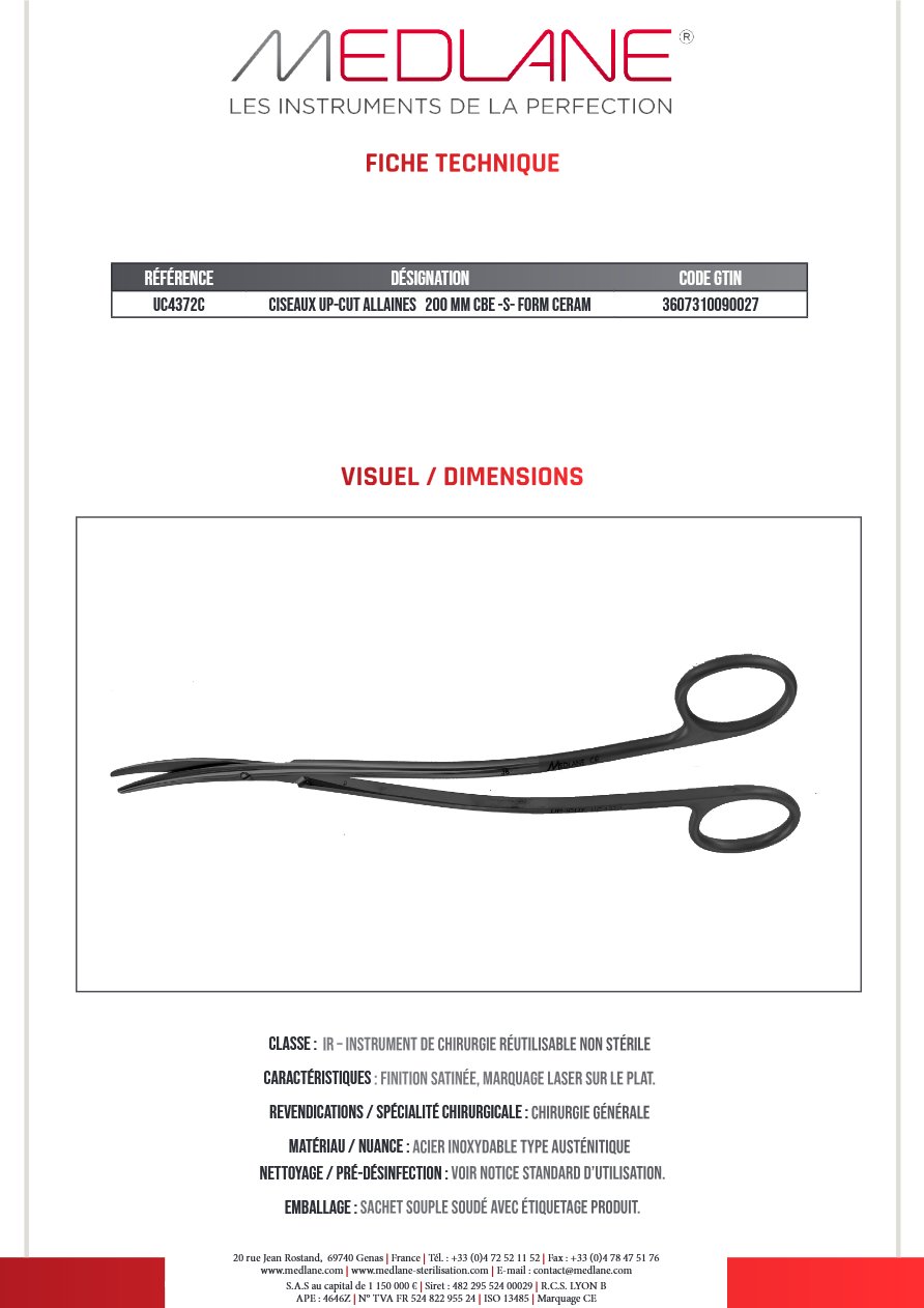 CISEAUX UP-CUT ALLAINES 200 MM Courbe -S- FORM CERAM — REF UC4372C